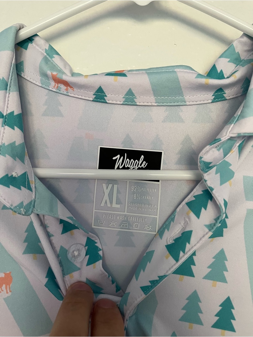 Waggle Men’s Short-Sleeve Polo with Teal Tree Print - Picture 3 of 3